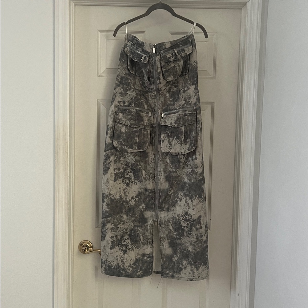 Zara Charcoal and Light Gray Denim strapless dress